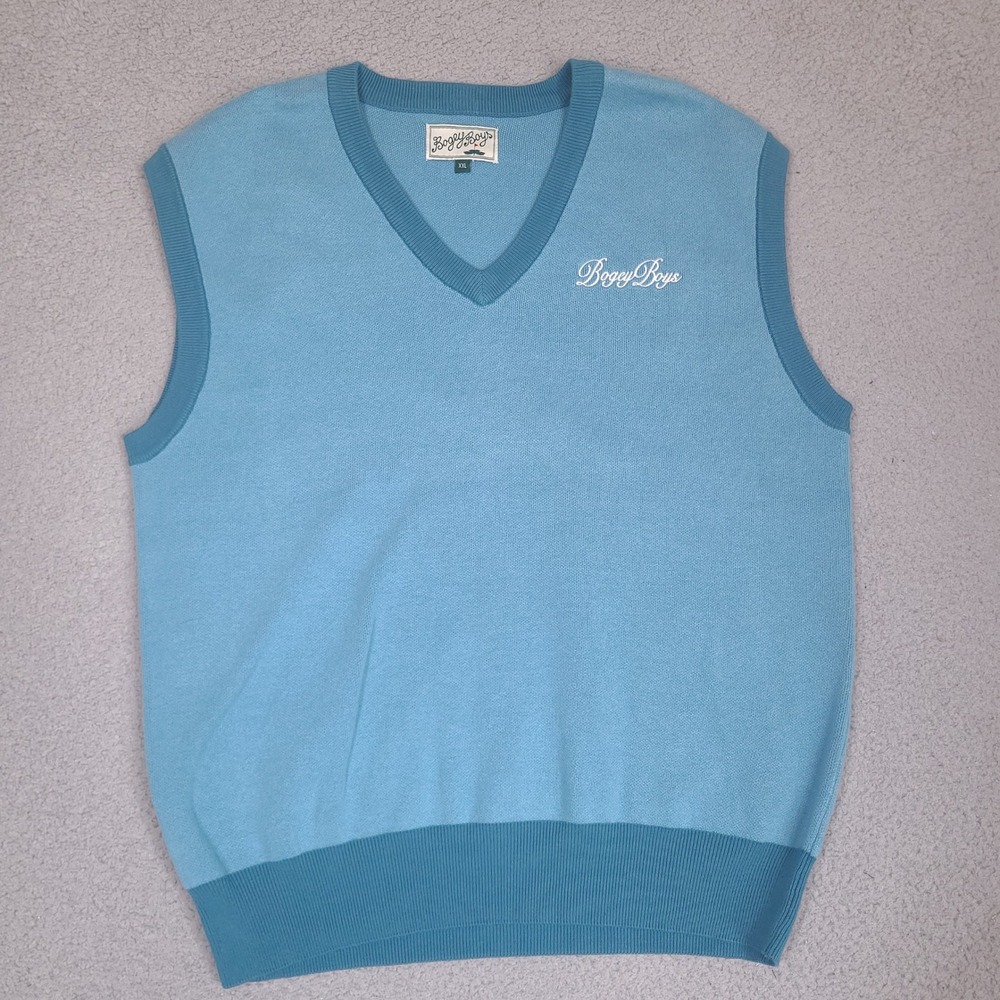 Bogey Boys Mens Sky Blue V-neck Sweater‎ Preppy Golf Vest 2XL Macklemore